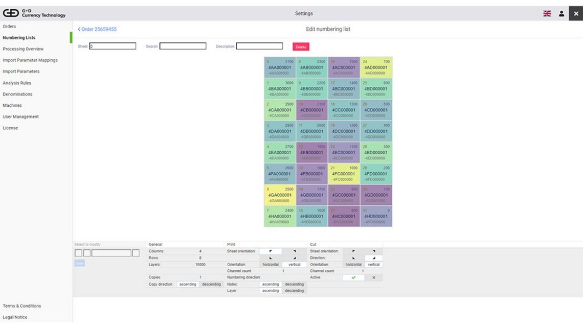 Screenshot of G+D's Compass LUNA - Numbering Lists