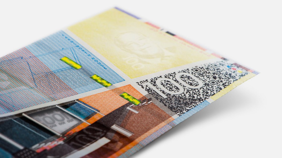 Illustration of banknote with watermark and security thread