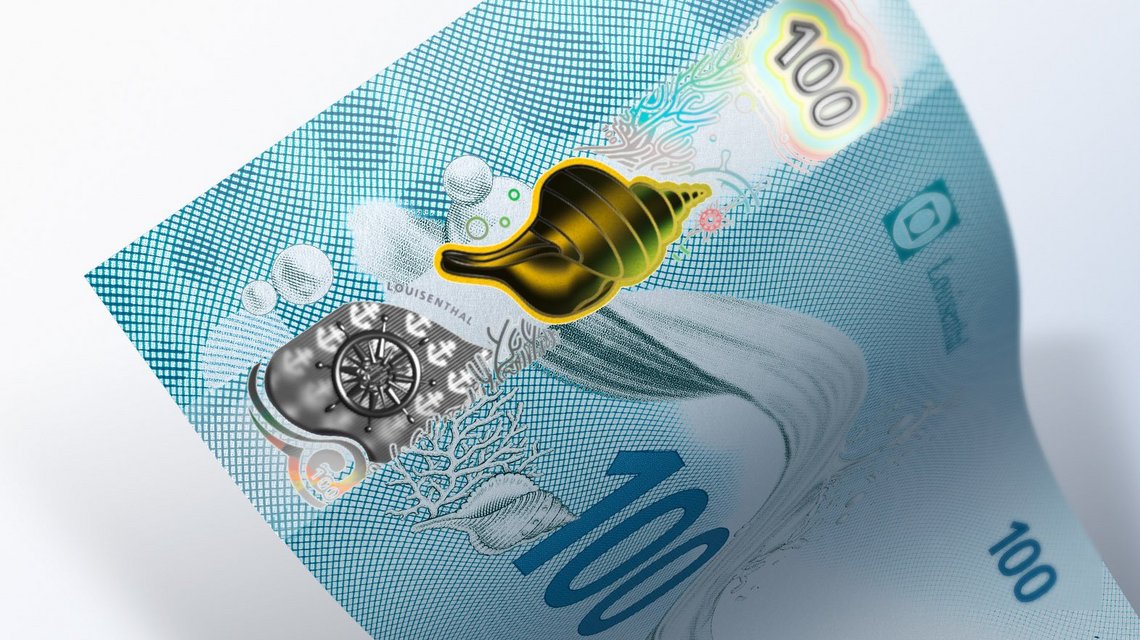 Close-up of a RollingStar Lead security foil with a steering wheel and a golden shell