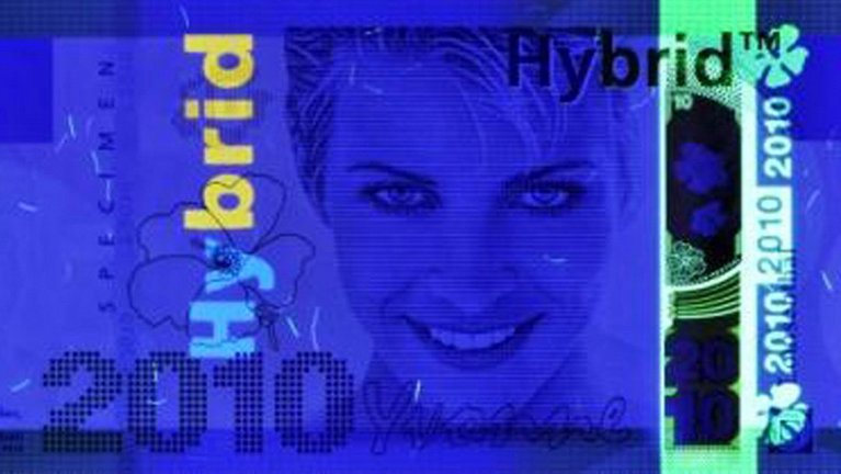 Banknote under UV light, revealing different colors, color combinations or rainbow effects
