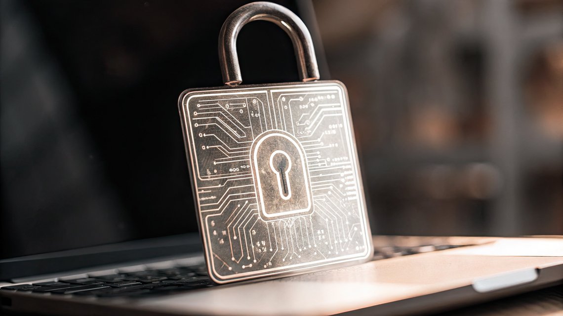 artsy variant of a classic lock in silver gold on a laptop touchpad