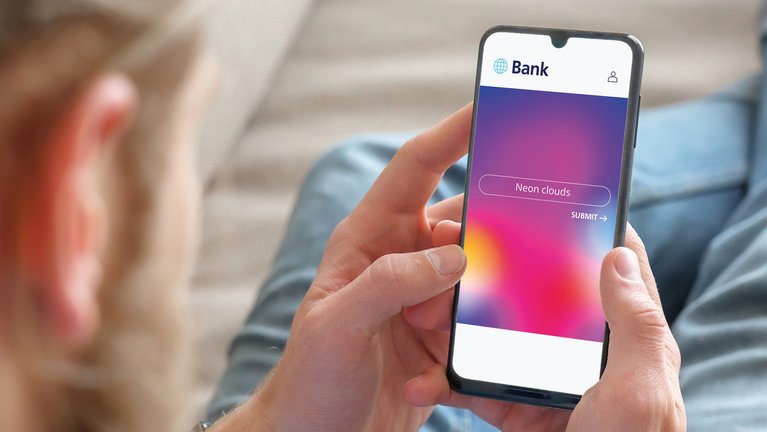 Person using bank app on smartphone.