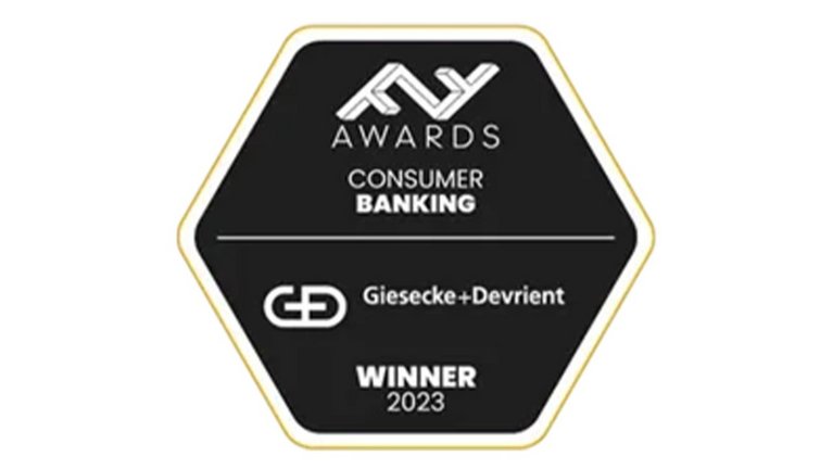 Winner award seal for the 2023 Consumer Banking category for Giesecke+Devrient