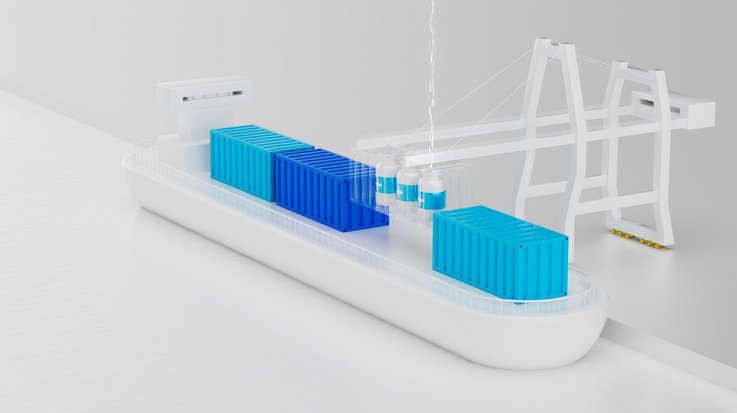 Ship is being loaded with containers