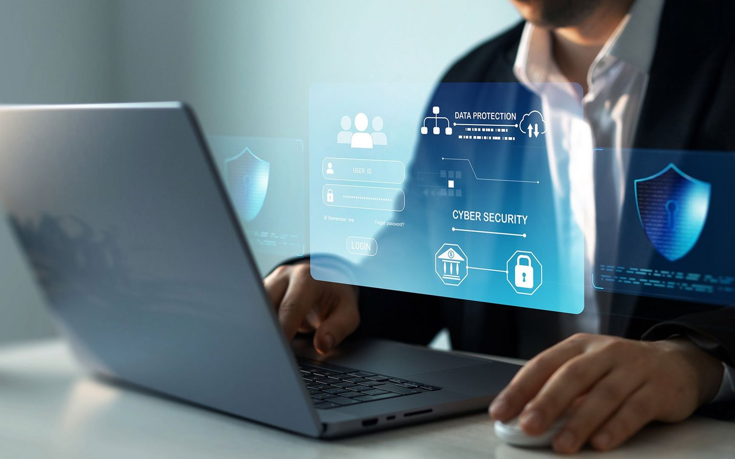 Man using a laptop to securely log into his account, highlighting safe online access and security.