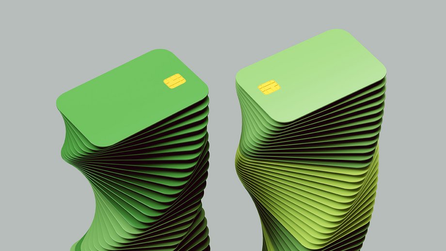 Stack of green payment cards