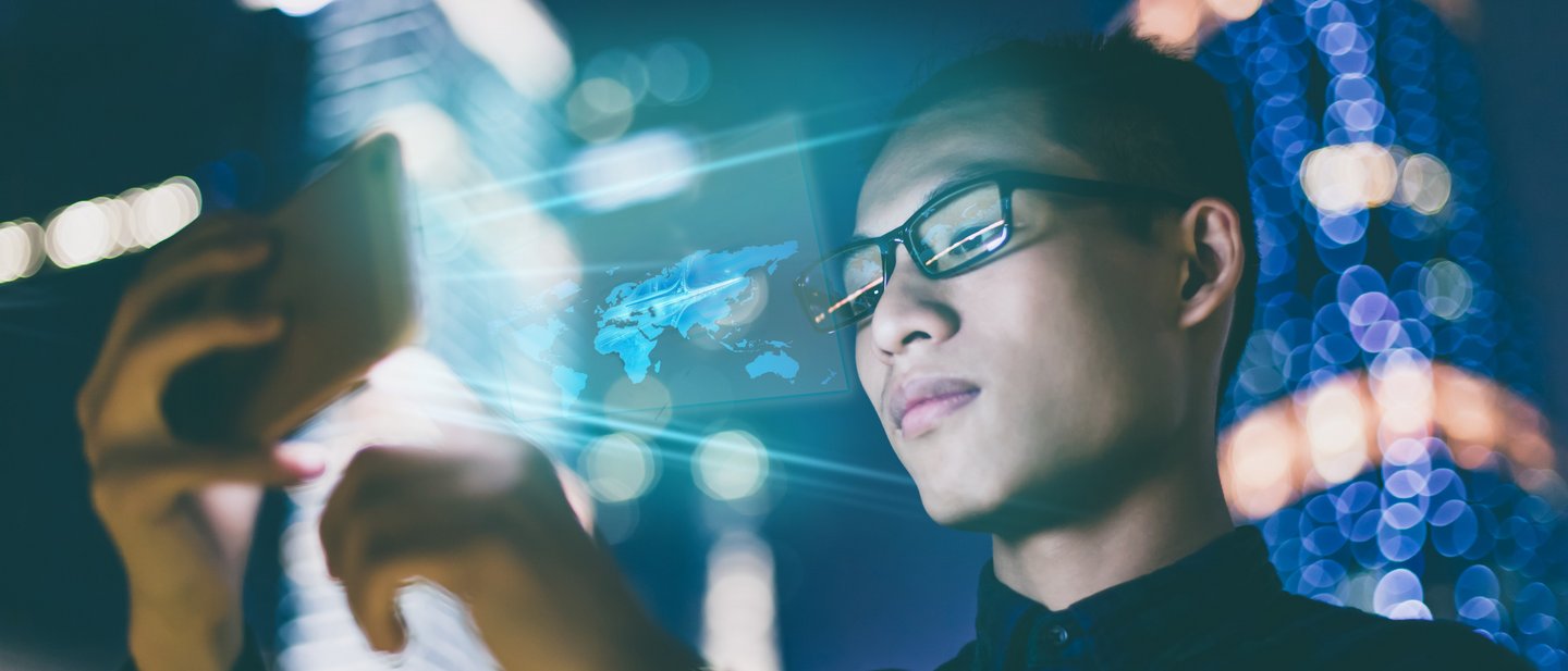 A man uses a smartphone