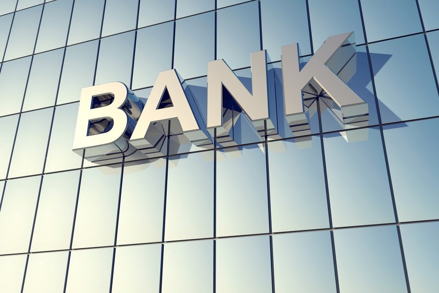 Bank in big letters on a building