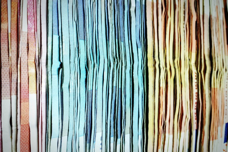 Full Frame Shot Of European Union Currencies a bundle of banknotes