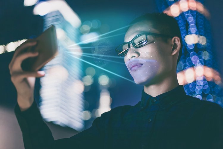 Asian man mobile connected identification