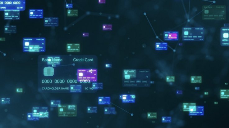 Animation of abstract network with credit cards