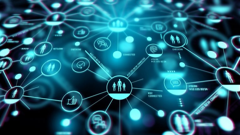 Computer simulated representation of different symbols and their connection with each other