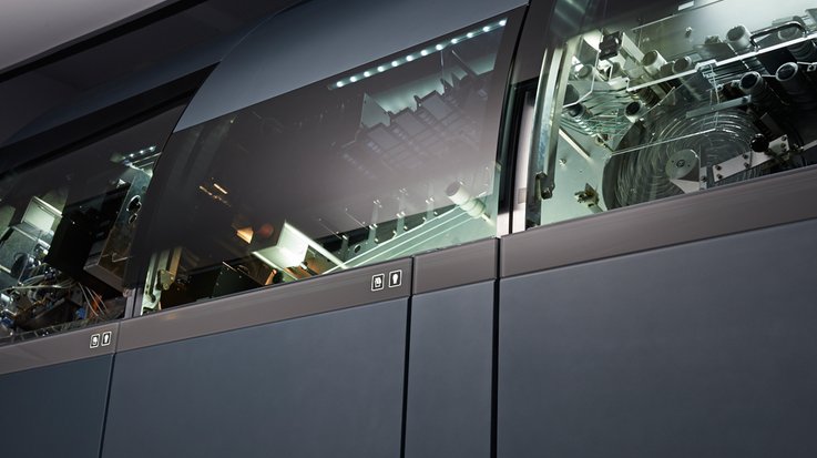 Close-up of a high-performance banknote processing system