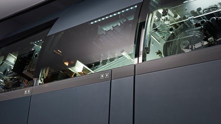 Close-up of a high-performance banknote processing system