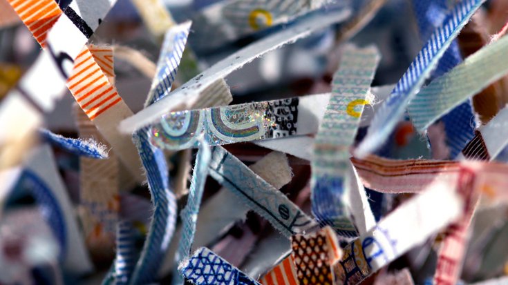 Close up of shredded euro banknotes