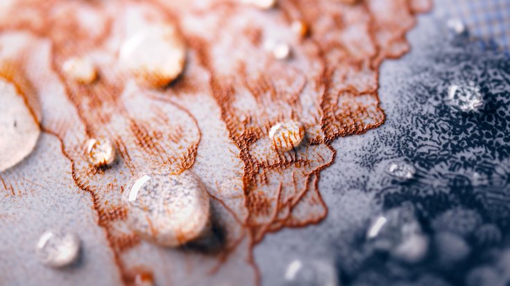 Close up of water drops beading on a banknote