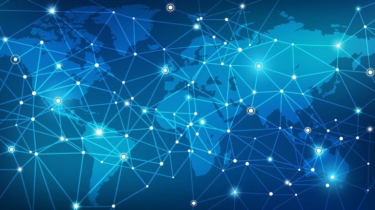 World map with simulated digital network