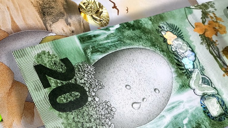 Sample banknotes with various security functions 