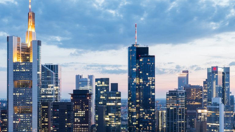 The skyline of a big city at dusk