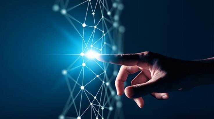 Finger touches a digital network