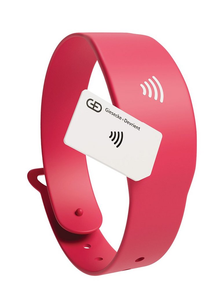 Illustration of G+D Mini MicroTag next to a wristband