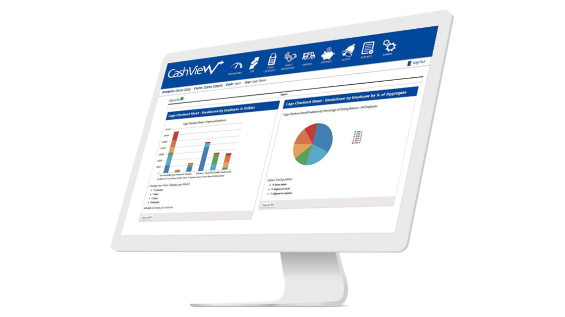 View of a computer screen with the casino cash management system CashView