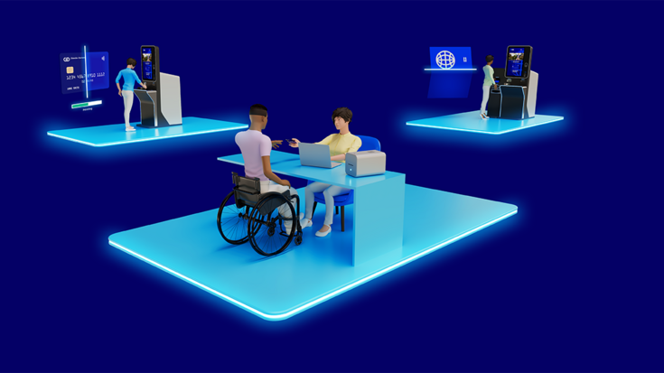 3d model: a person hands over a credit card to another person