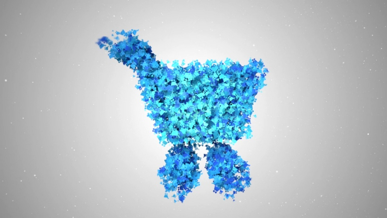 3D visualization of shopping cart icon consisting of many small blue shopping cart icons