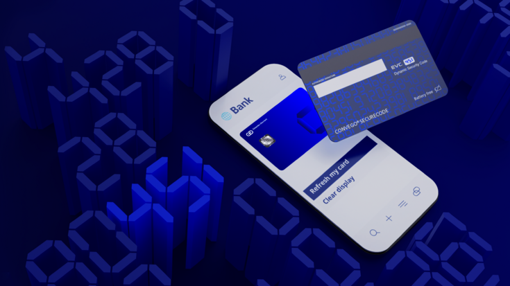 Bank card and smartphone on blue background