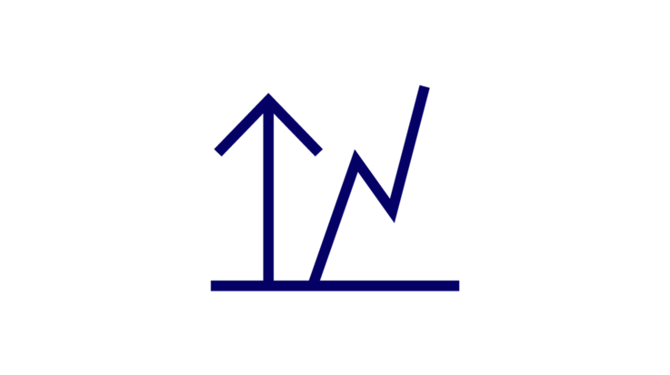 Blue line graph depicting rising and falling trend