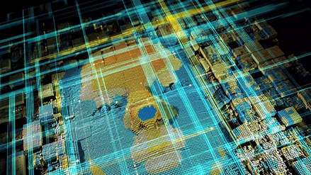 Abstract computer simulation of a face made of many small light points
