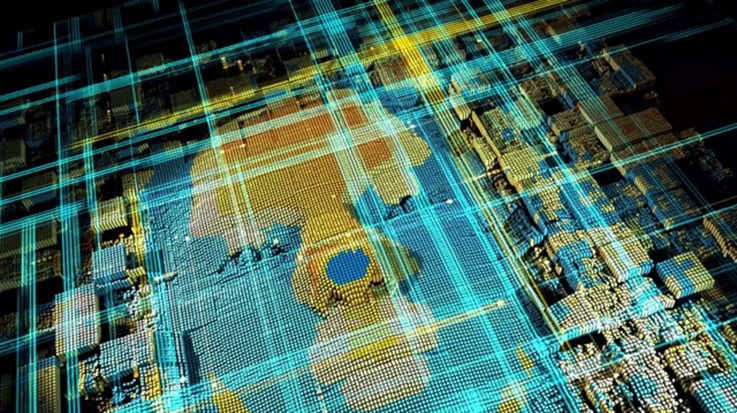 Abstract computer simulation of a face made of many small light points