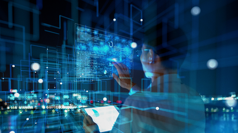 Man operating a virtual screen