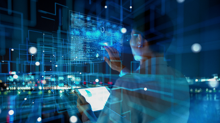 Man operating a virtual screen